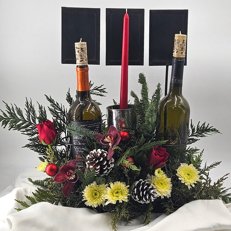 Crimson Glow Wine Bottle Centerpiece