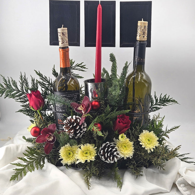 Crimson Glow Wine Bottle Centerpiece