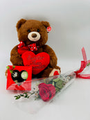 Spectacular Single Rose with Teddy bear and chocolate truffles